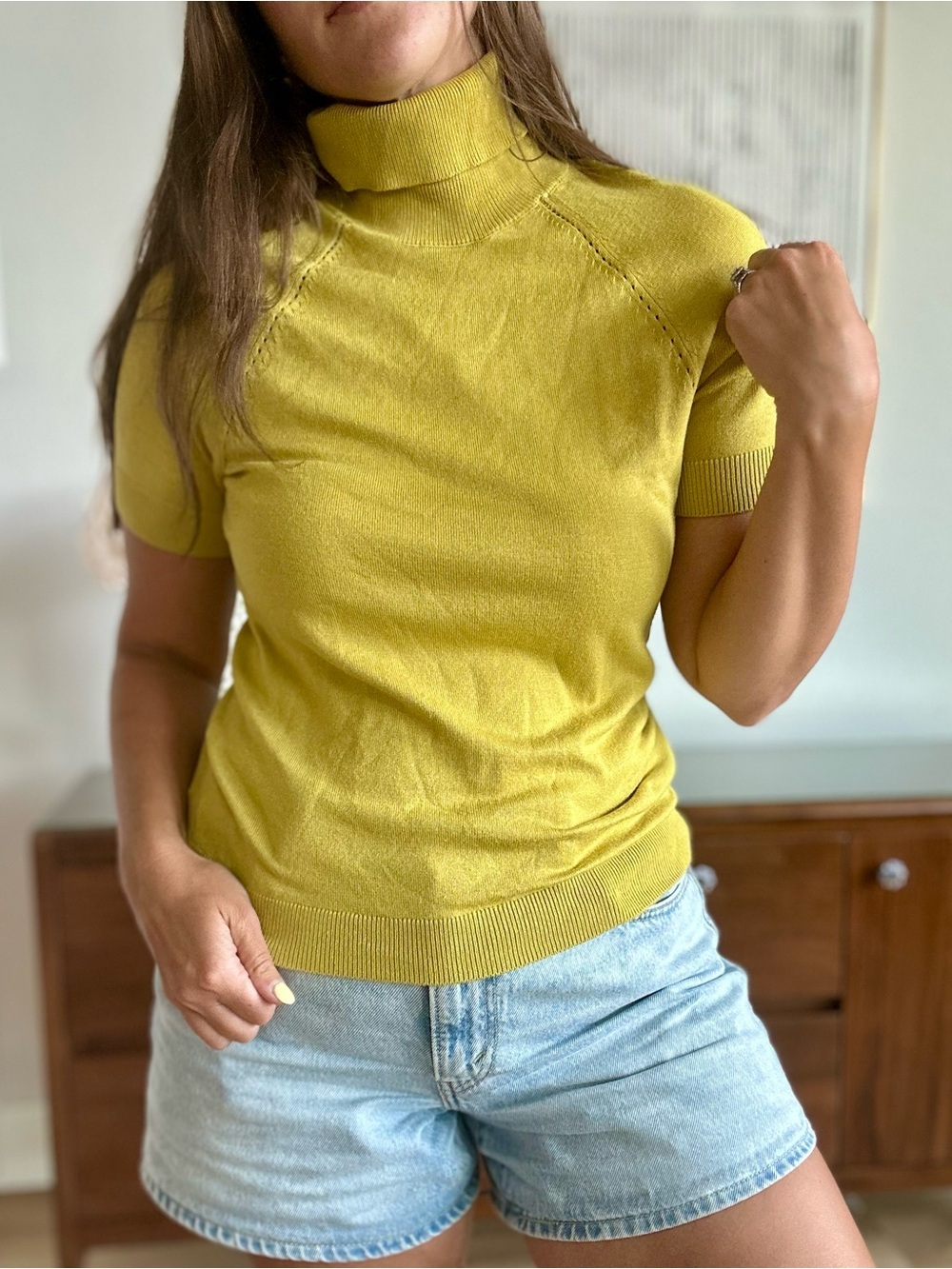 Premise Short Sleeve Turtleneck Sweater in Mustard Yellow size small